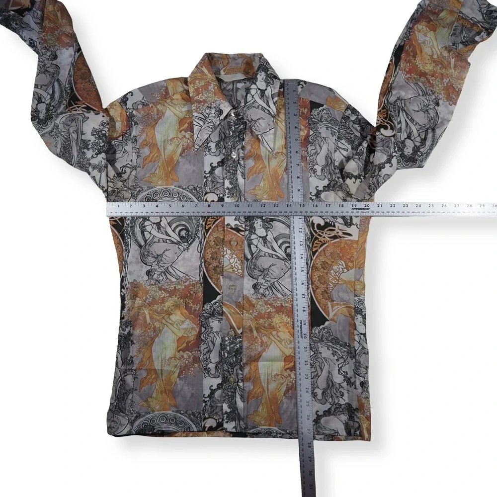 Anghurst Alphonse Mucha Vintage All Over Print Button Up Shirt Mens M Multicolor - Picture 7 of 9